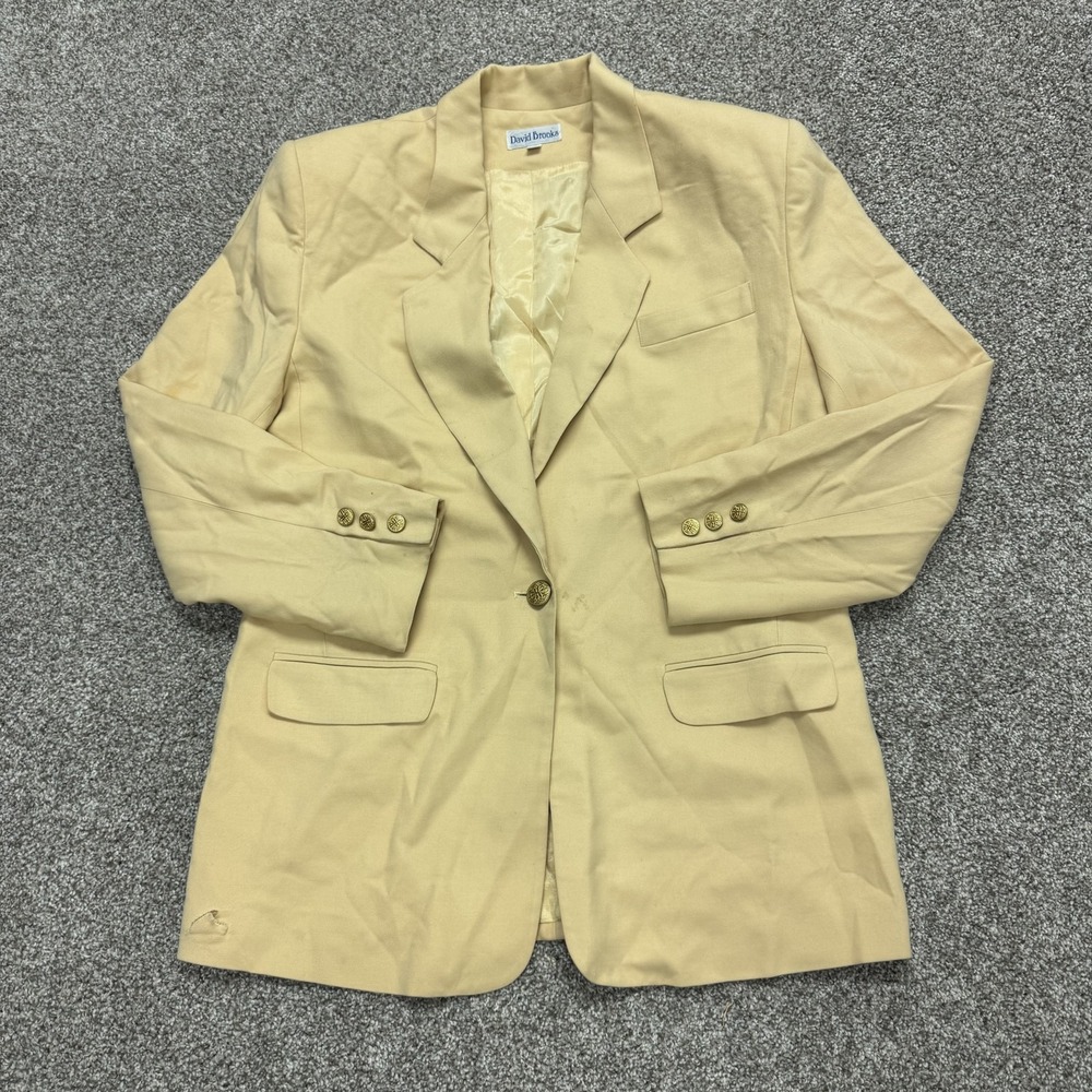 David Brooks Blazer Jacket Womens 10 Beige Twill One Button Lined Career Office